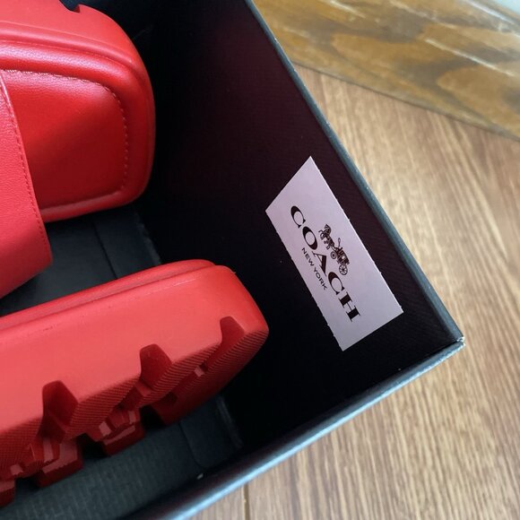 Coach Women Size 8.5B Bright Poppy Slip-On Square Toe Fiona Leather Sandal NWB - Picture 14 of 16